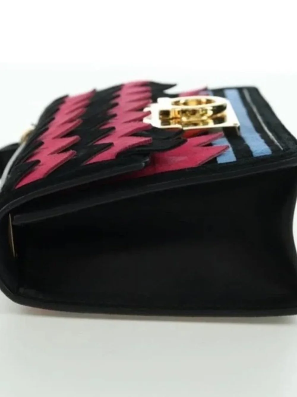 Salvatore Ferragamo Gancini Shoulder Bag Suede Black Pink gold Auth ARZ419M